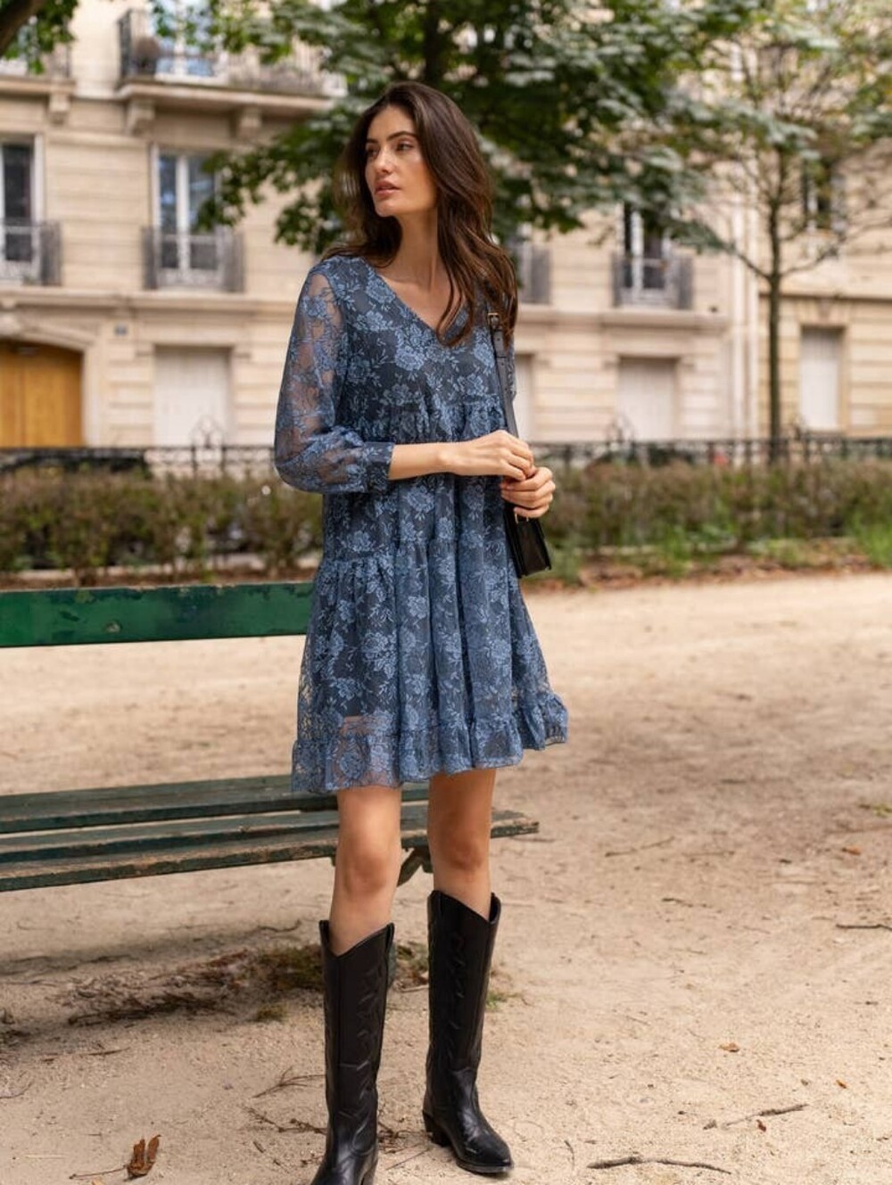 NWT CHOKLATE PARIS Dusty Blue Lace V-Neck Mini Dress | SZ L
